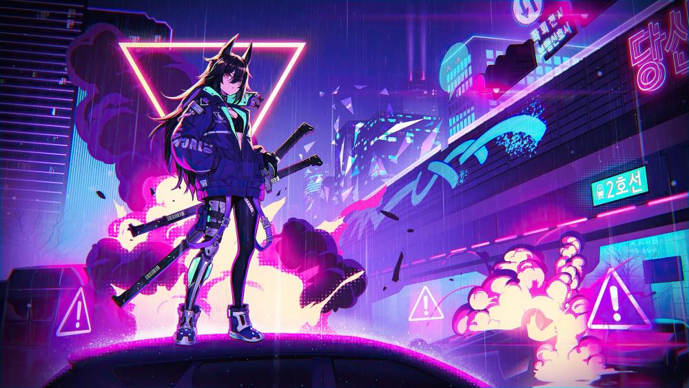 Rebel Girl in a Cyberpunk Neon World wallpaper