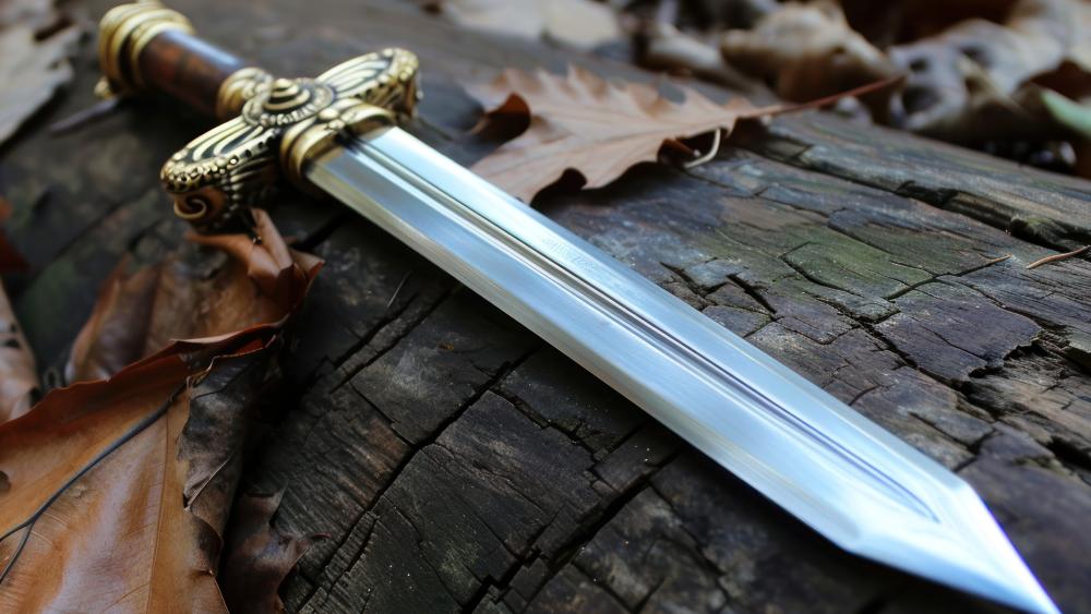 Sword of Elegance and Power in Nature's Embrace wallpaper