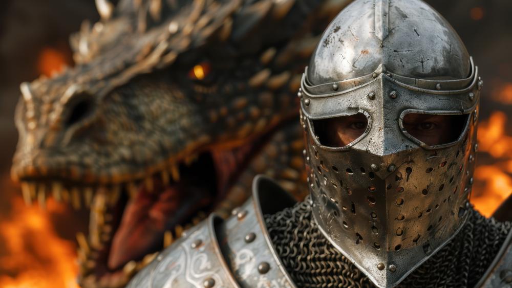 Armored Guardian and Roaring Dragon in Battle wallpaper