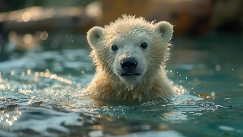 Polar Bear Cub Swimming Bliss wallpaper