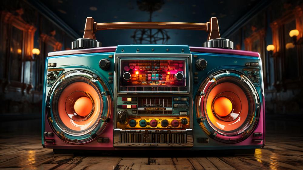 Retro Boombox: A Vibrant 80s Audio Revival wallpaper