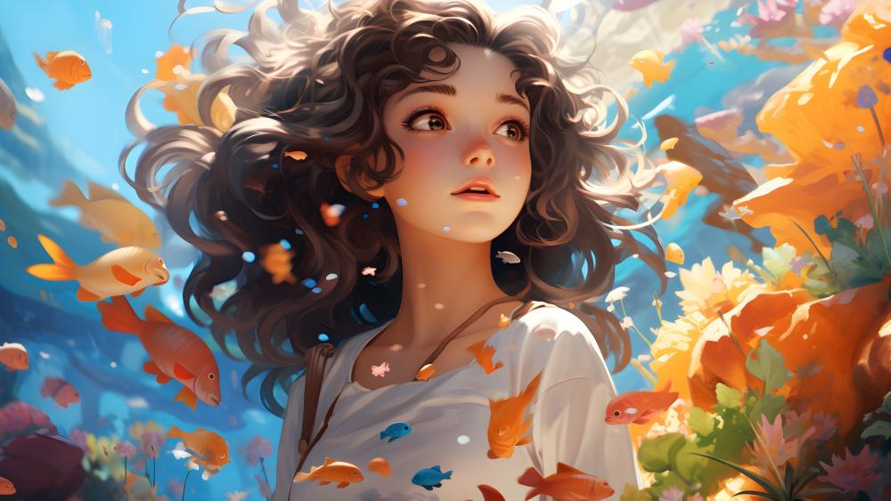 Kawaii Underwater Adventure with Anime Girl wallpaper