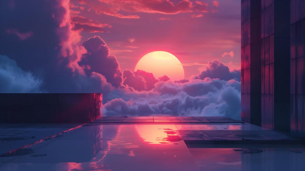 Sunset Dreamscape in Vaporwave Vision wallpaper