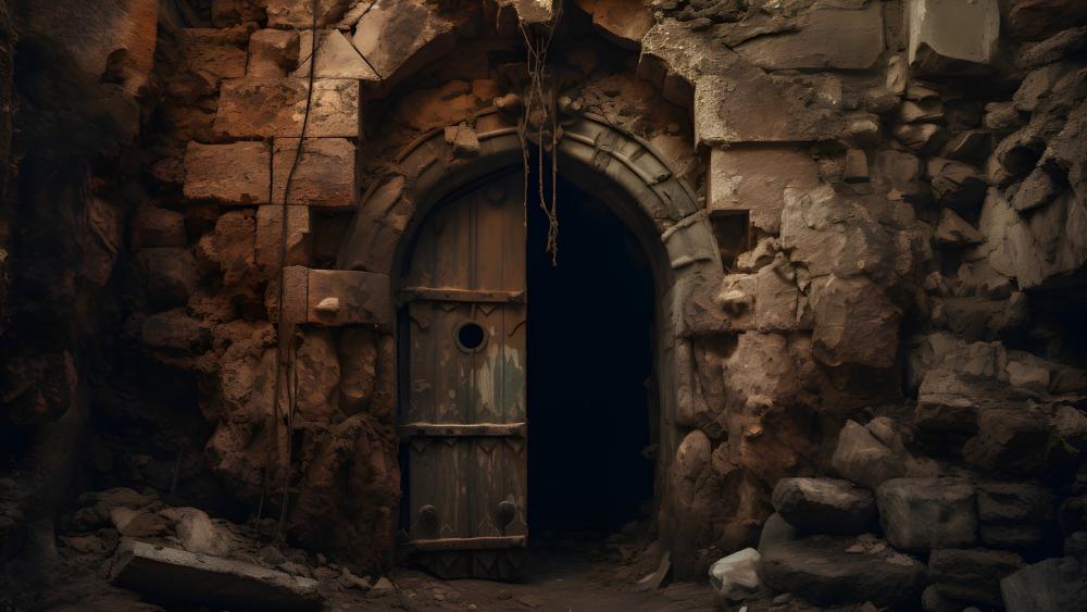 Ancient Dungeon Entrance Crafted by AI Magic wallpaper