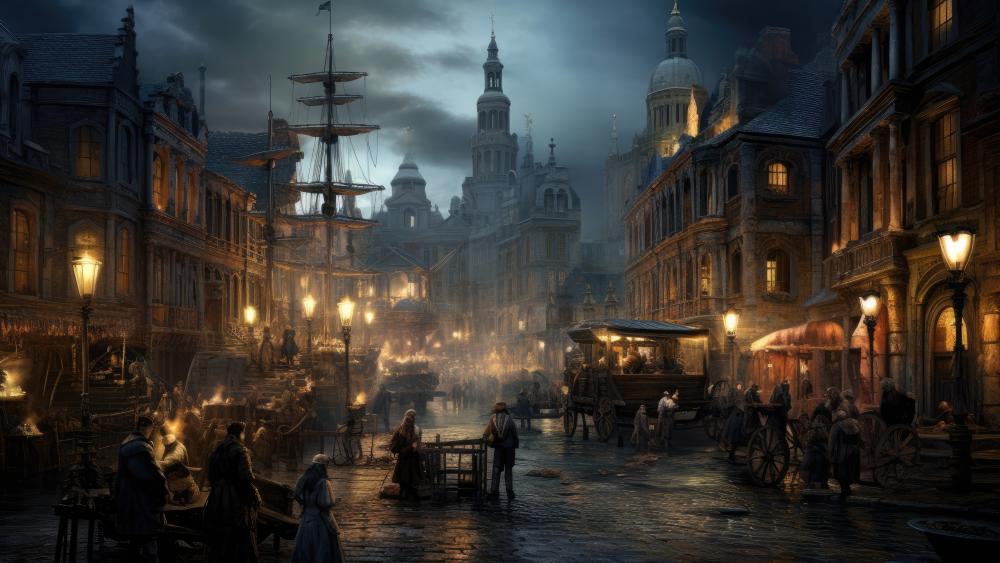 18th Century Marketplace Imagination in 5K Resolution wallpaper