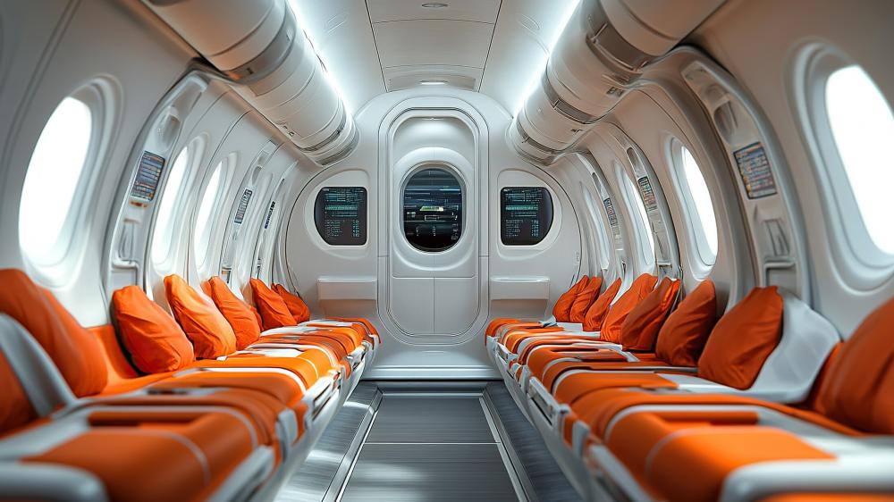 Futuristic Transport Lounge Immersive Experience in 4K wallpaper