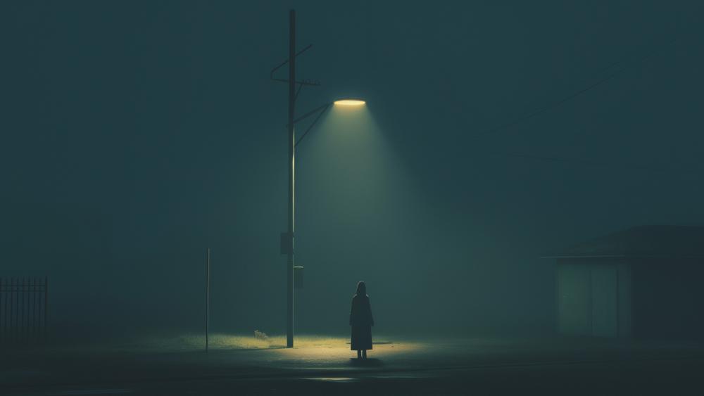 lonely-figure-street-light wallpaper