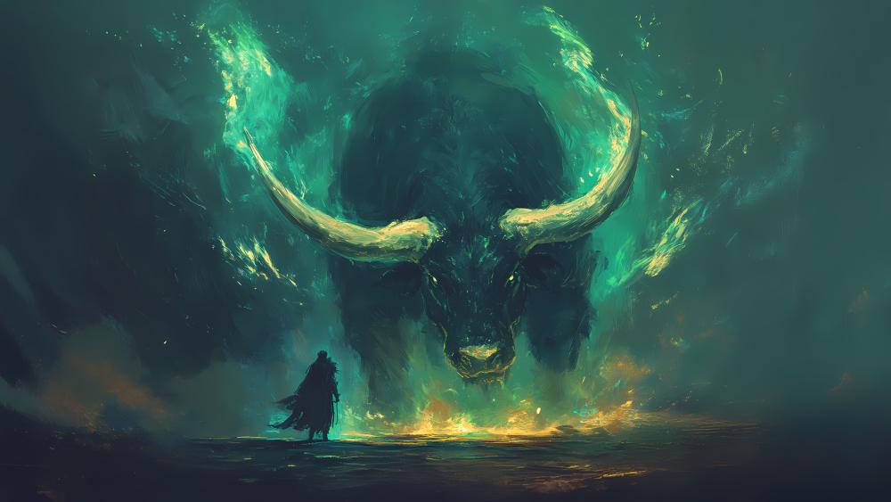 Majestic Minotaur in Mystical Flames wallpaper