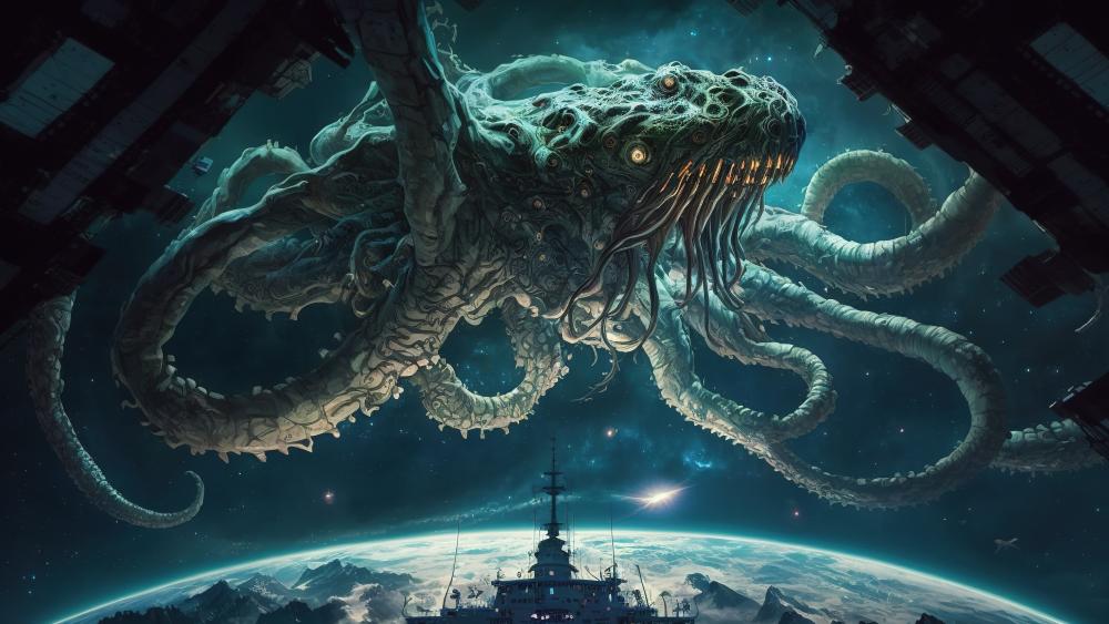Giant Octopus Invades Unearthly Skies wallpaper