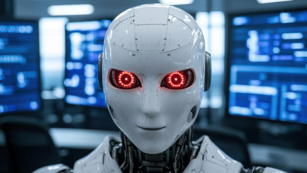 Futuristic AI Robot with Glowing Eyes wallpaper