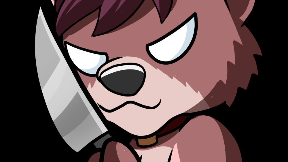 Angry Cartoon Bear with Knife on Black Background wallpaper
