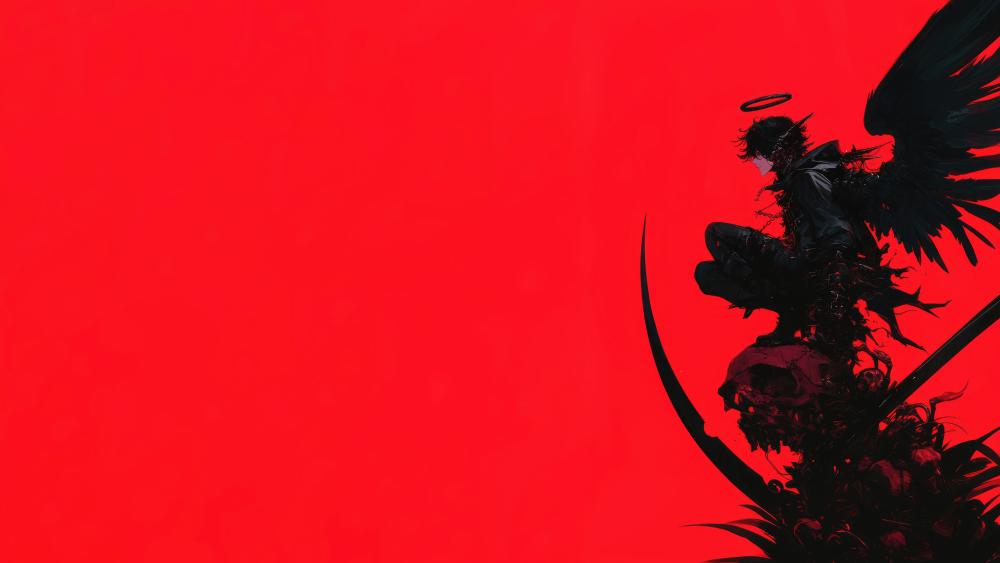 Dark Angel in Fiery Red Abyss wallpaper