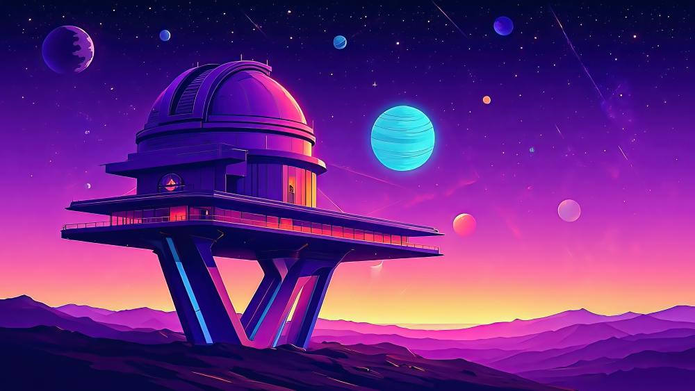 Fantasy Nightscape at the Observatory Watchtower wallpaper