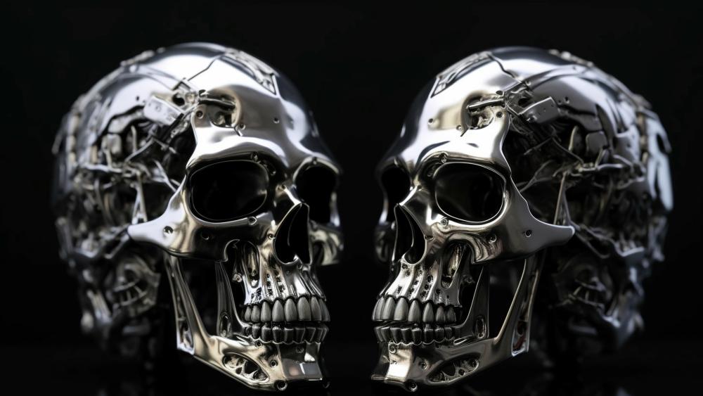 Futuristic Metallic Cyborg Skulls in High Definition wallpaper