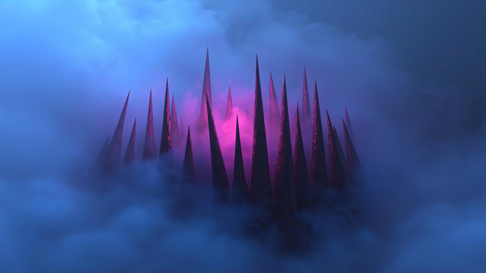 Jagged Spires in Misty Embrace wallpaper