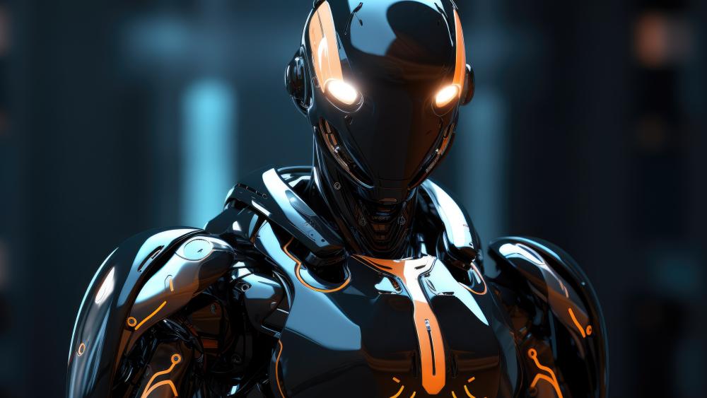Futuristic Cyborg with Glowing Eyes in 5K Detail wallpaper