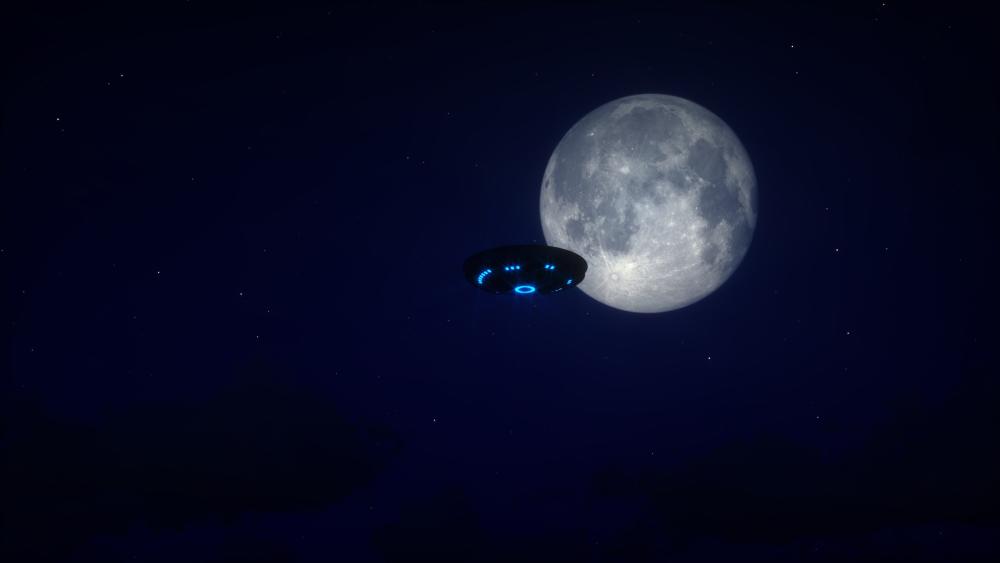 UFO Silhouette Against a Full Moon wallpaper