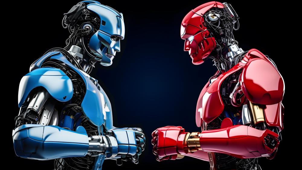 Futuristic Duel of Humanoid Machines wallpaper