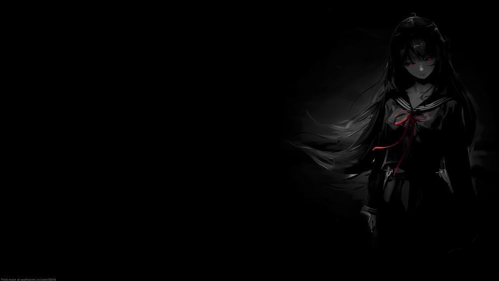 Long-Haired Anime Schoolgirl in Darkness wallpaper
