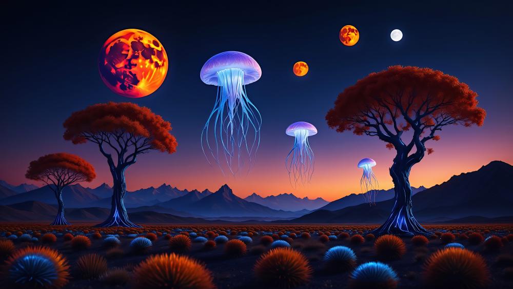 Enchanted Jellyfish in a Mystical Realm wallpaper