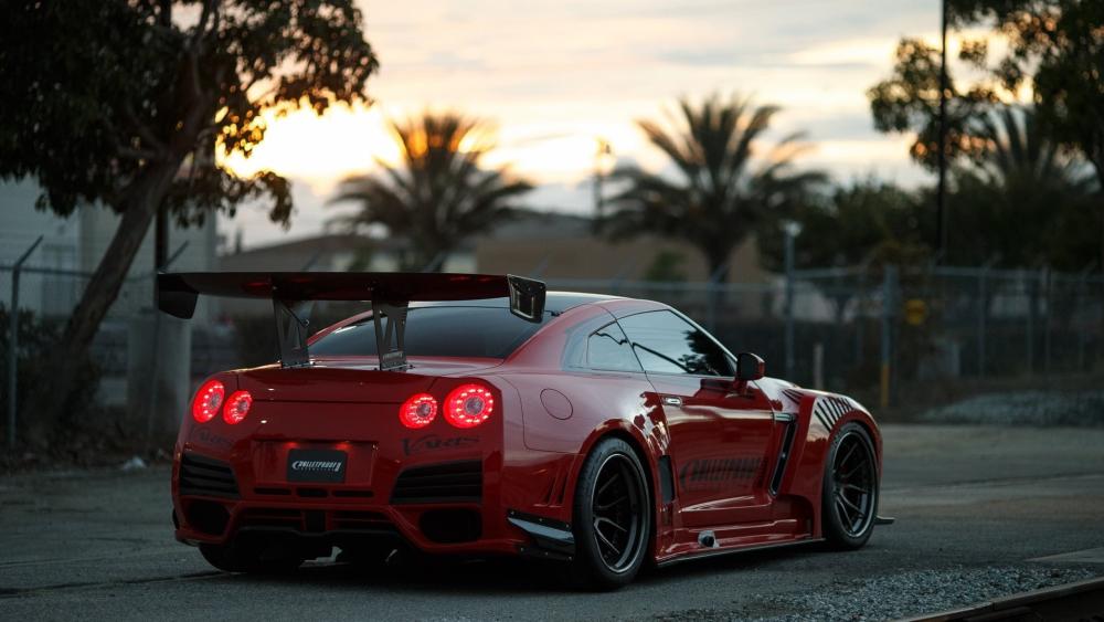 Red Nissan GT-R R35 at Sunset wallpaper
