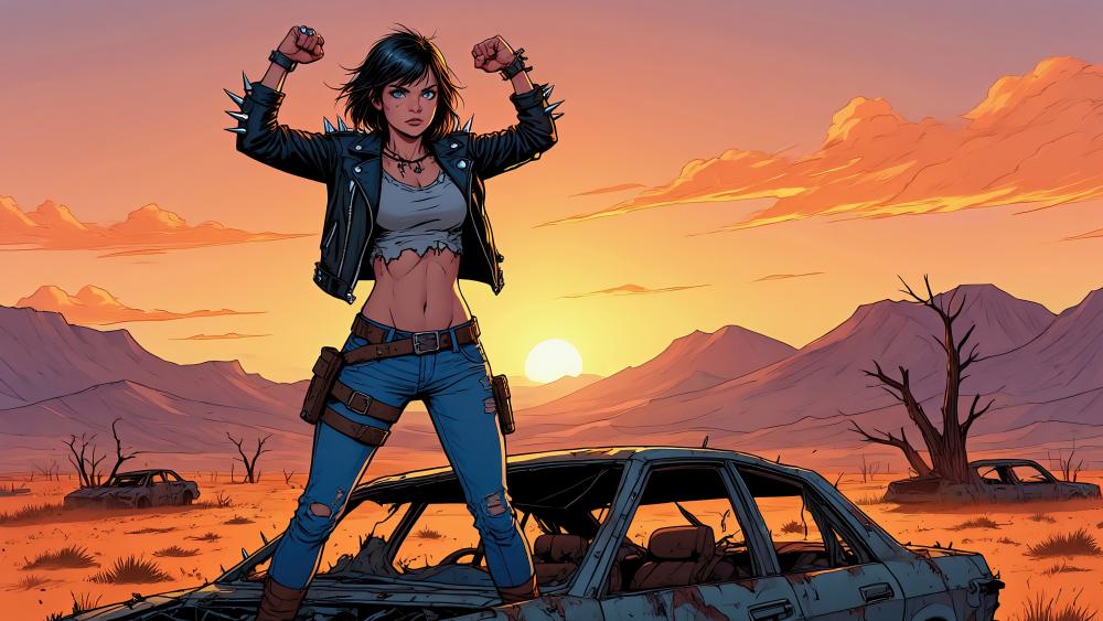 Post-Apocalyptic Rebel at Sunset wallpaper