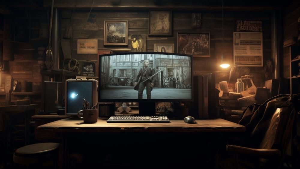 Western-Inspired AI Art in a Rustic Setting wallpaper