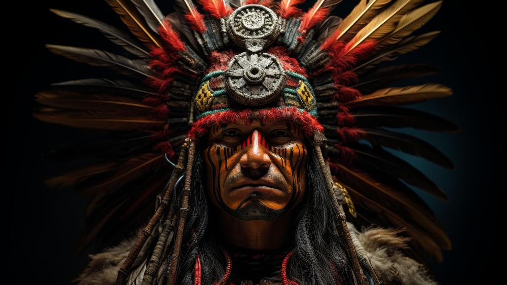 Tribal Warrior Chief in Majestic Regalia wallpaper