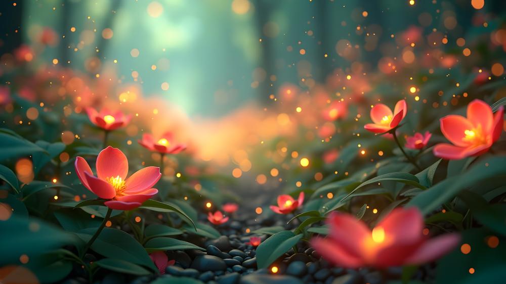 Glowing Blossoms in a Magical Woodland wallpaper