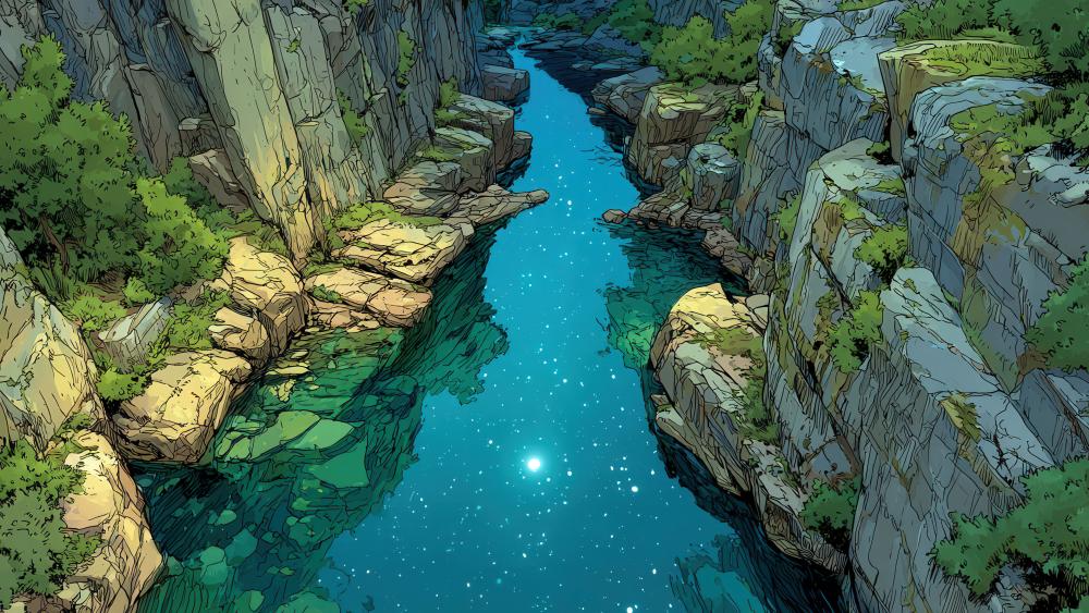 Serene Gorge Fantasy Landscape wallpaper