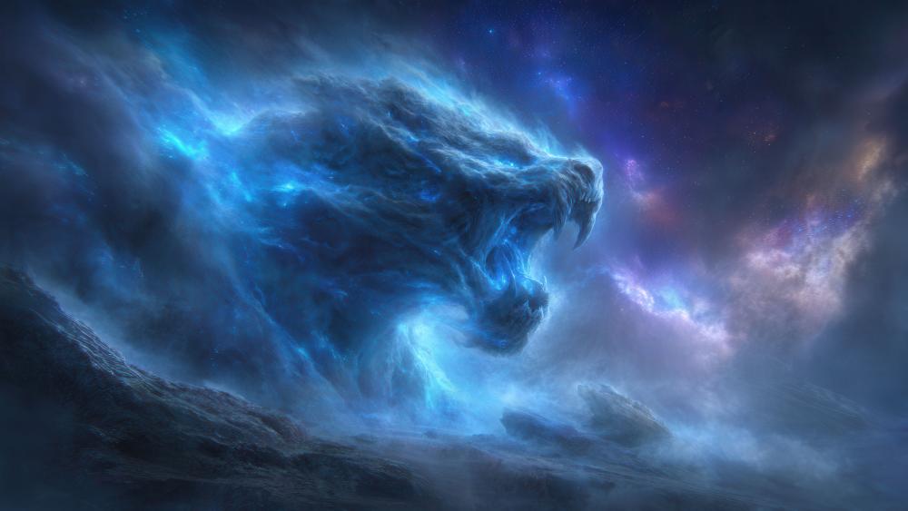 Ancient Celestial Beast Roaring in the Cosmos wallpaper