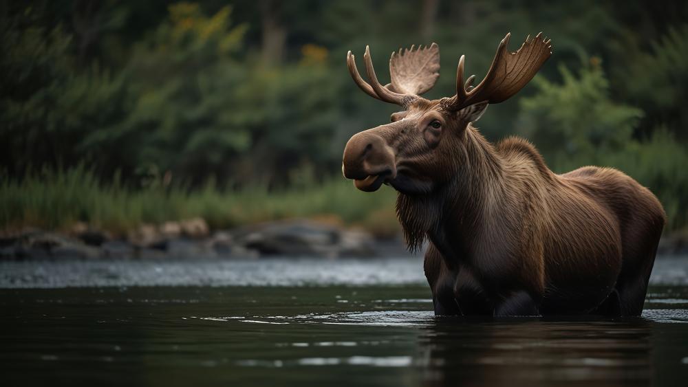 Guardian of the Forest: Majestic Moose in Wilderness wallpaper