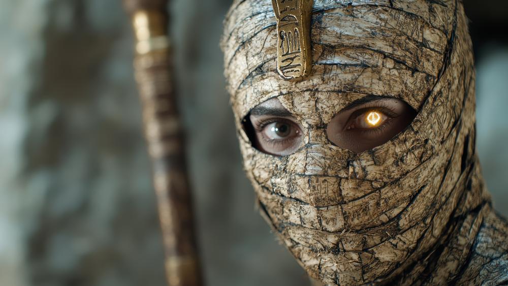 Mysterious Mummy with Glowing Gaze in AI Art wallpaper