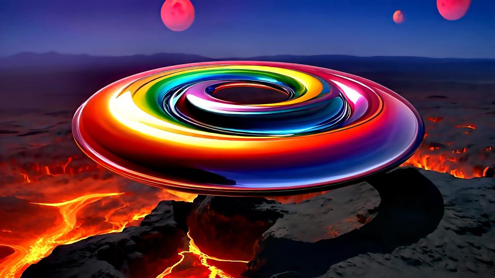 Colorful Cosmic Swirl in Enigmatic Landscape wallpaper