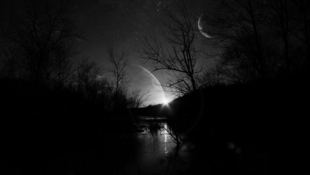 Midnight Shadows Silhouetted in Monochrome Magic wallpaper