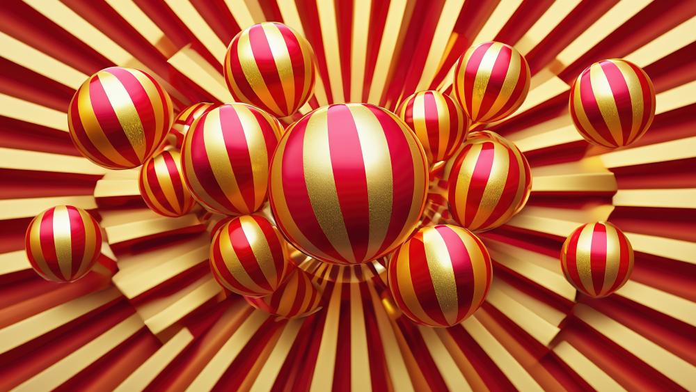 Red and Gold Spheres in Dynamic Harmony wallpaper