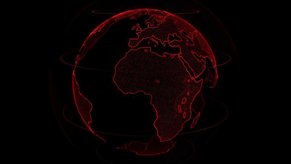 Earth's Digital Shadow in Red and Black wallpaper