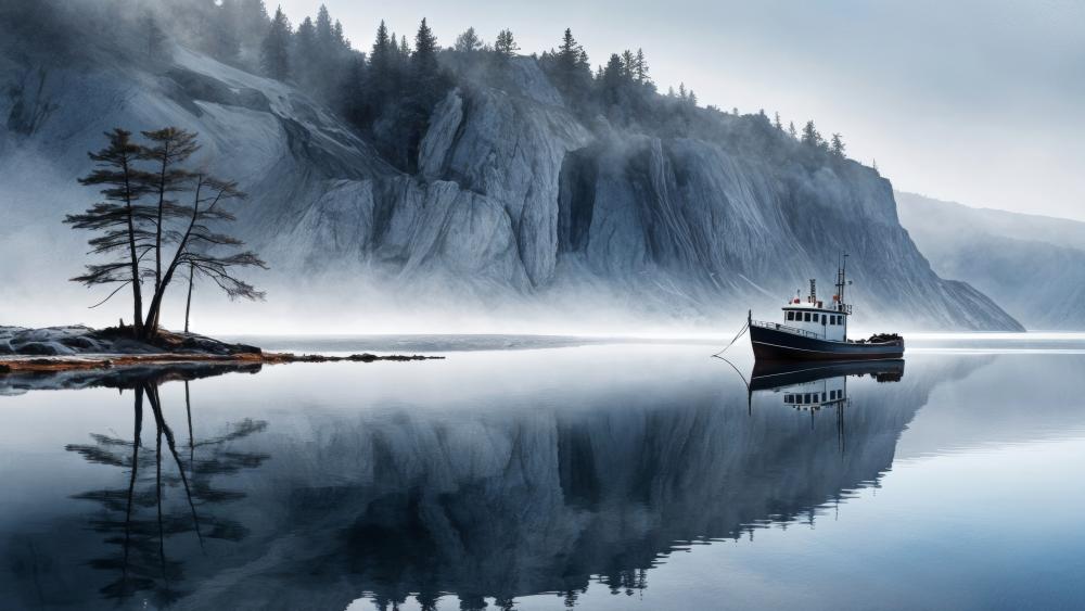 Morning Serenity on a Misty Lake wallpaper