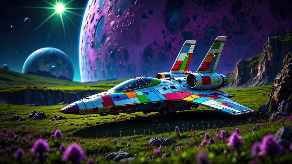 Vibrant Spacecraft on Alien Planet wallpaper