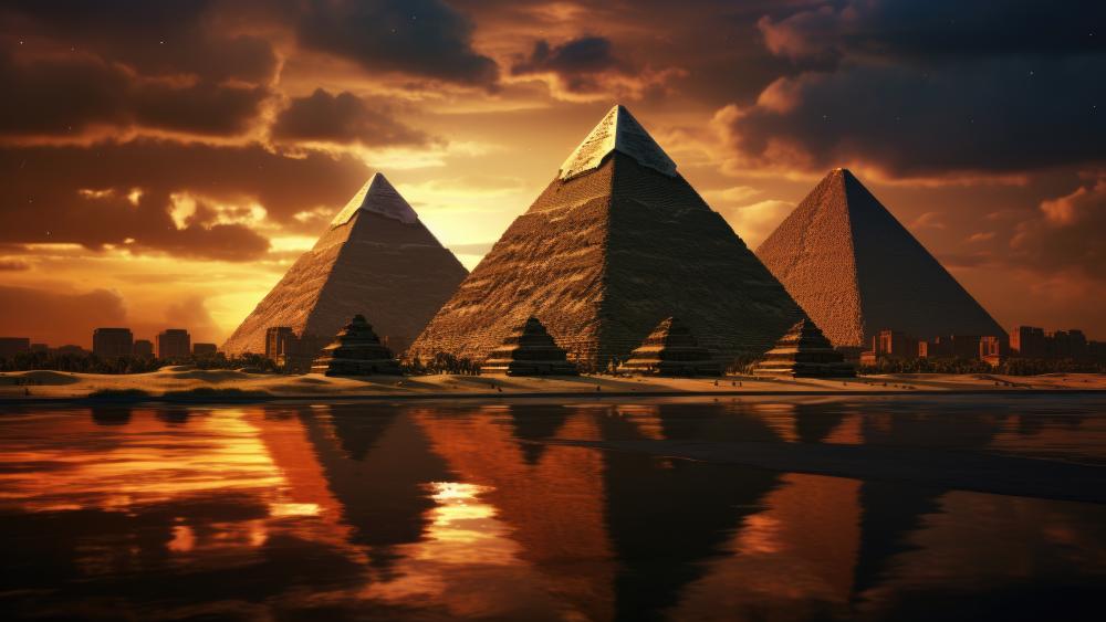 Timeless Majesty of Egyptian Pyramids at Sunset wallpaper
