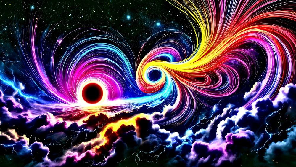 Whirling Cosmos: Multicolored Spiral in Darkness wallpaper