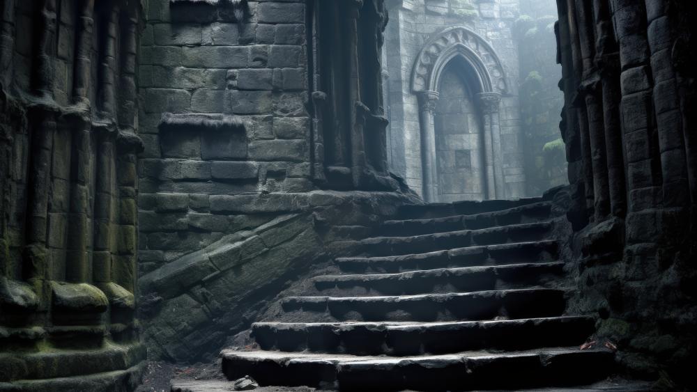 Mysterious Medieval Ruins Staircase Adventure wallpaper