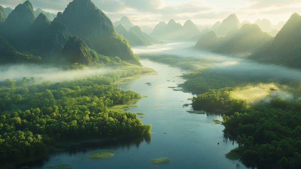 Serene AI-Driven Mountain Landscape wallpaper
