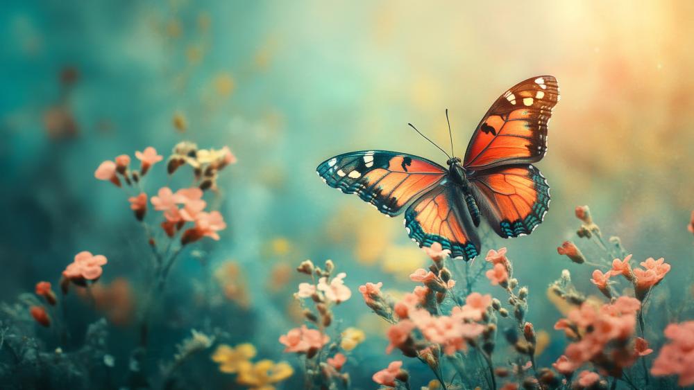 Majestic Butterfly in Blooming Meadow wallpaper