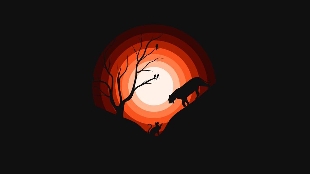 Silhouette Panther at Sunset with Minimalist Elegance wallpaper