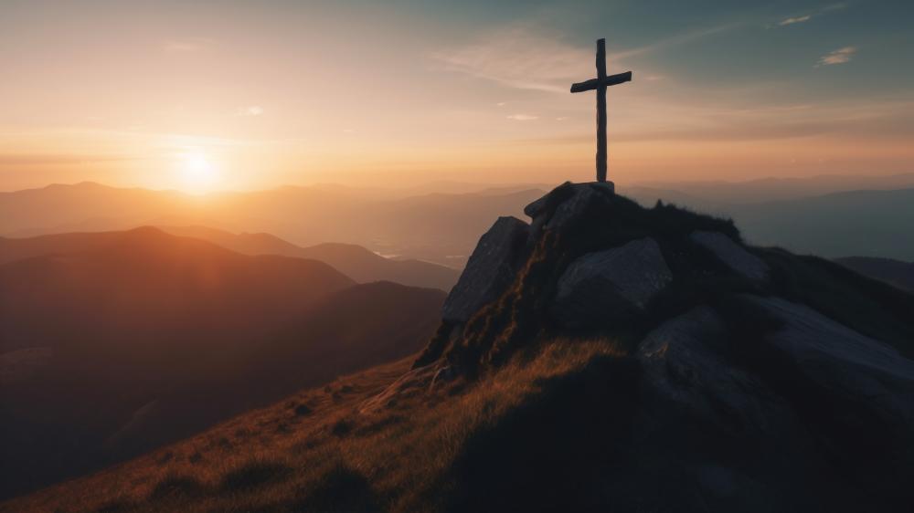 Mountain Top Cross at Sunset wallpaper