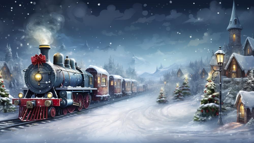 Christmas Train in a Snowy Wonderland wallpaper