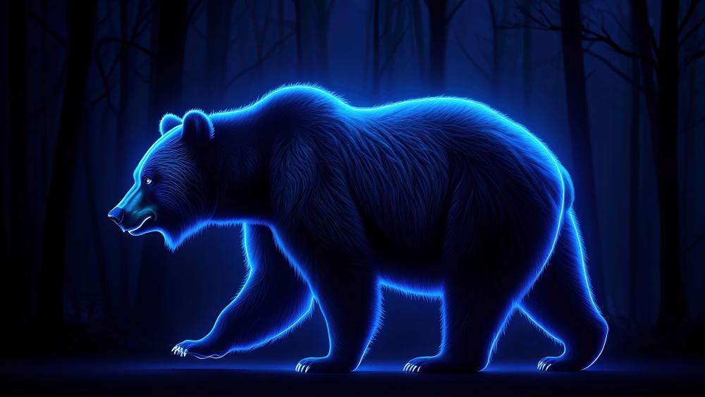 Glowing Blue Bear in Mystical Forest wallpaper