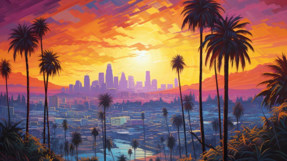 Vibrant Metropolis Sunset over Los Angeles wallpaper