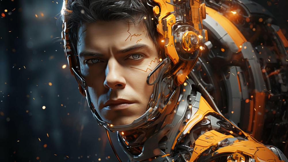 Futuristic Cyborg Warrior in a Sci-Fi Realm wallpaper